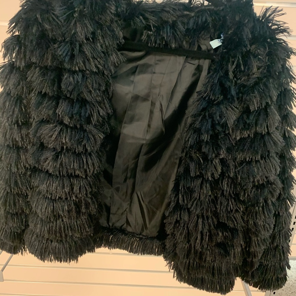 NWT black shaggy fringe jacket